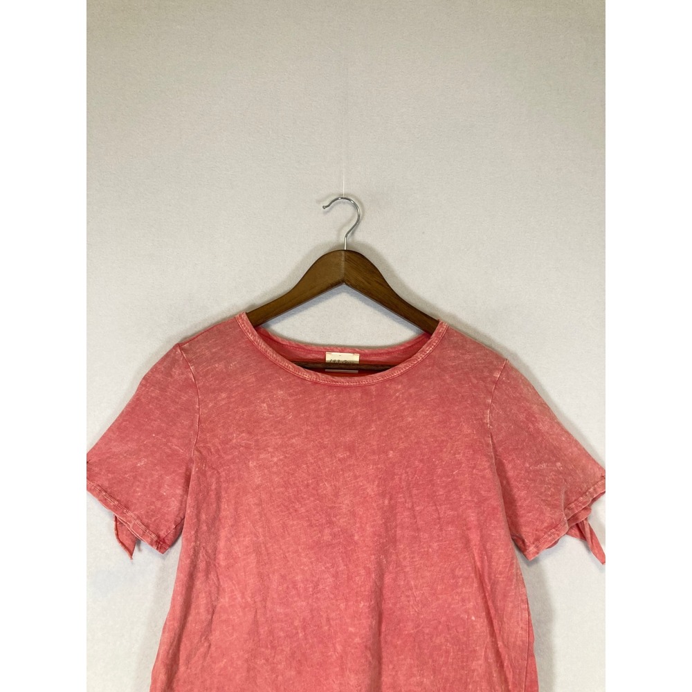 Boho 143 Story by Line Up Women L Pink Mineral Wash Ruffle Back Tie Sleeve Tee - Picture 7 of 10
